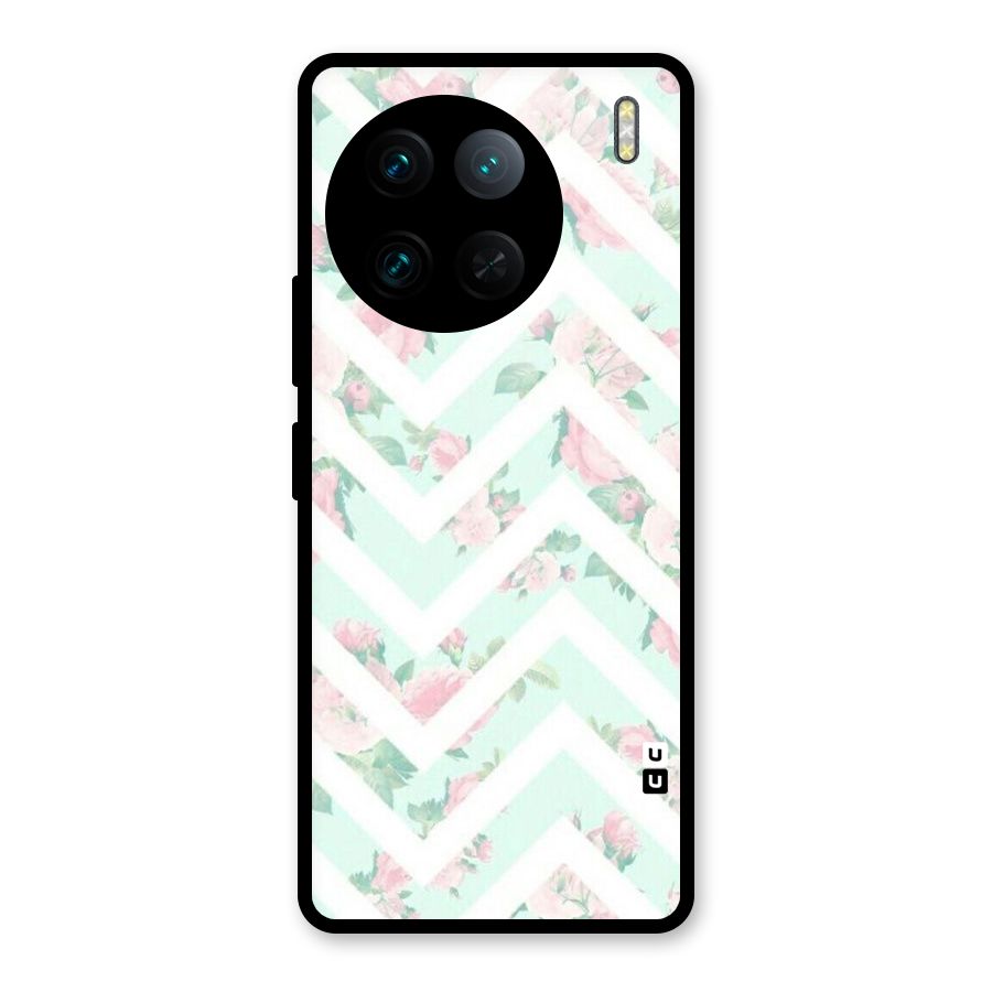 Pastel Floral Zig Zag Glass Back Case for Vivo X90 Pro
