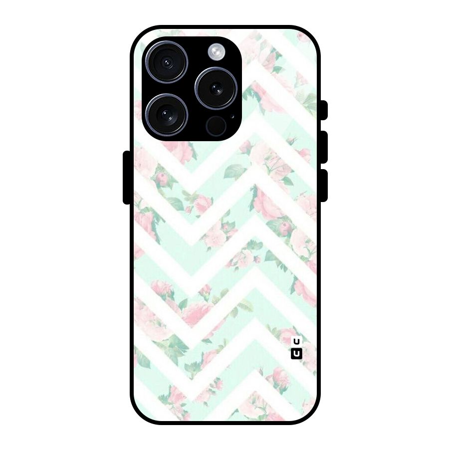 Pastel Floral Zig Zag Glass Back Case for iPhone 15 Pro