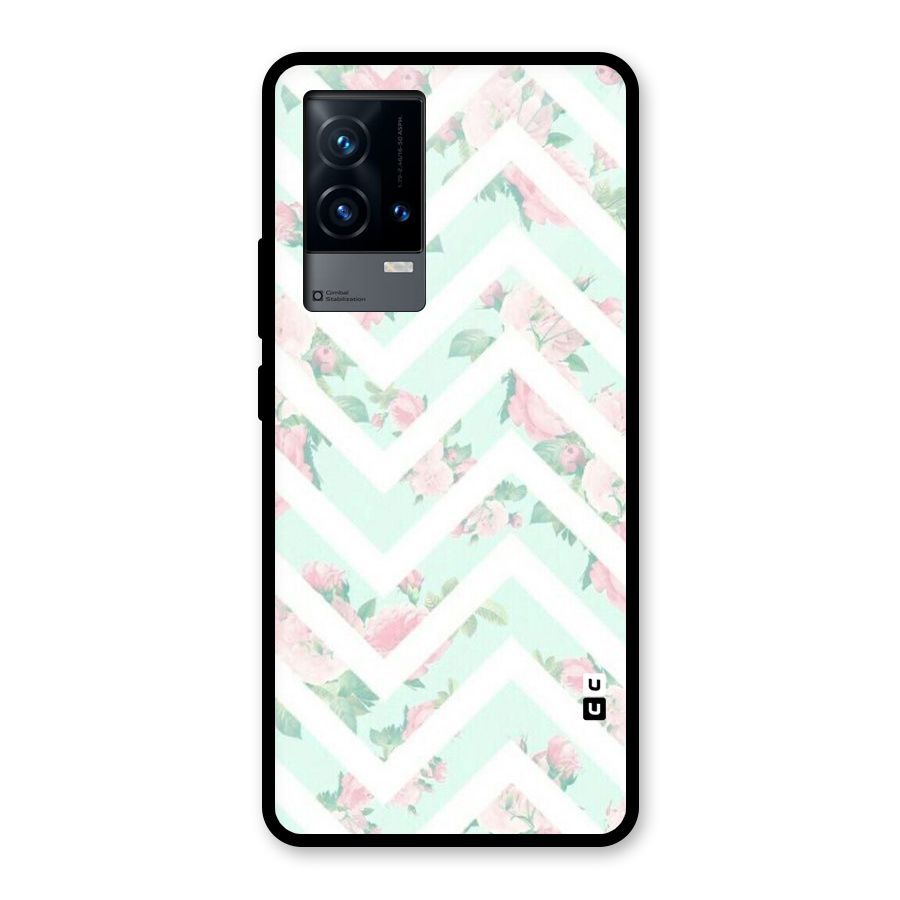 Pastel Floral Zig Zag Glass Back Case for iQOO 9 5G