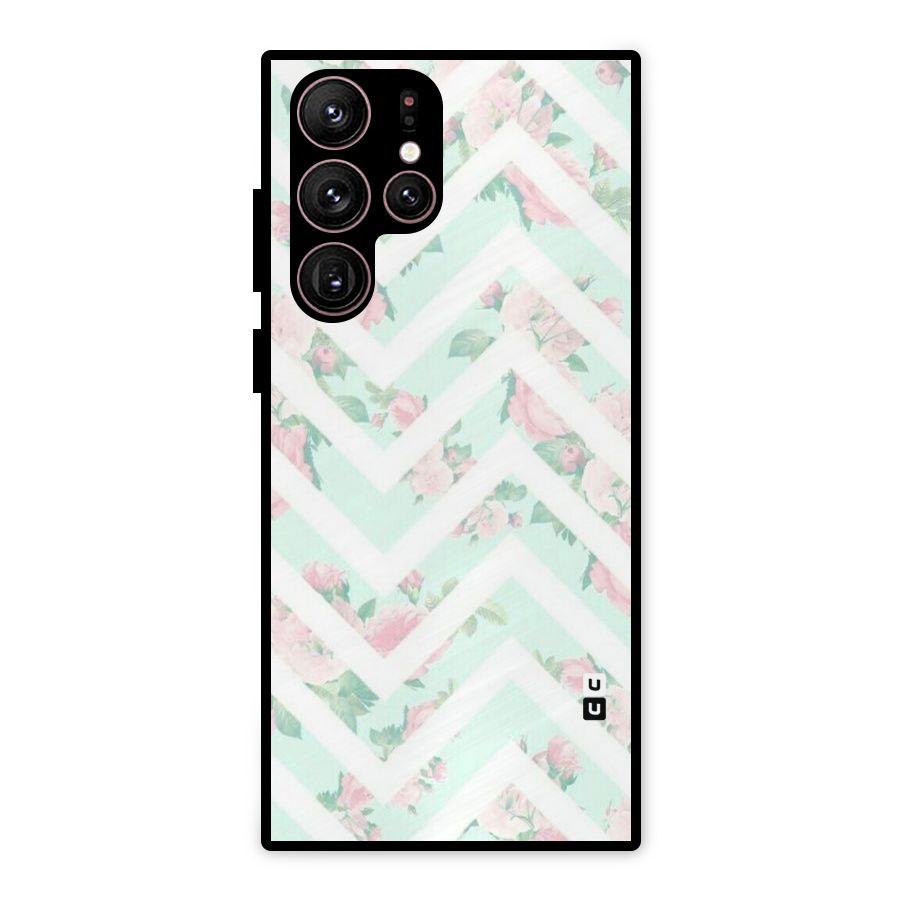 Pastel Floral Zig Zag Metal Back Case for Galaxy S22 Ultra 5G