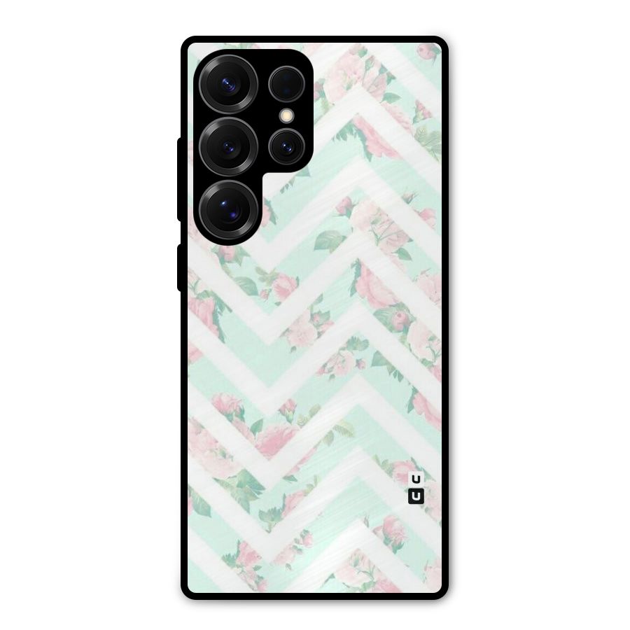 Pastel Floral Zig Zag Metal Back Case for Galaxy S25 Ultra