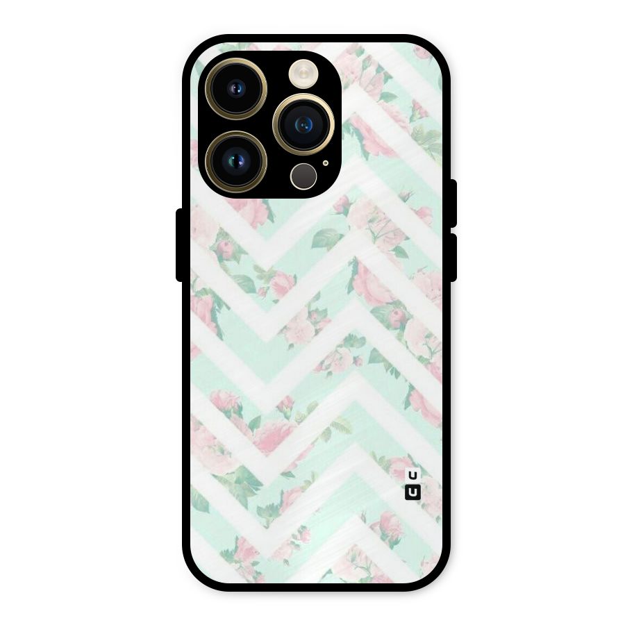 Pastel Floral Zig Zag Metal Back Case for iPhone 14 Pro