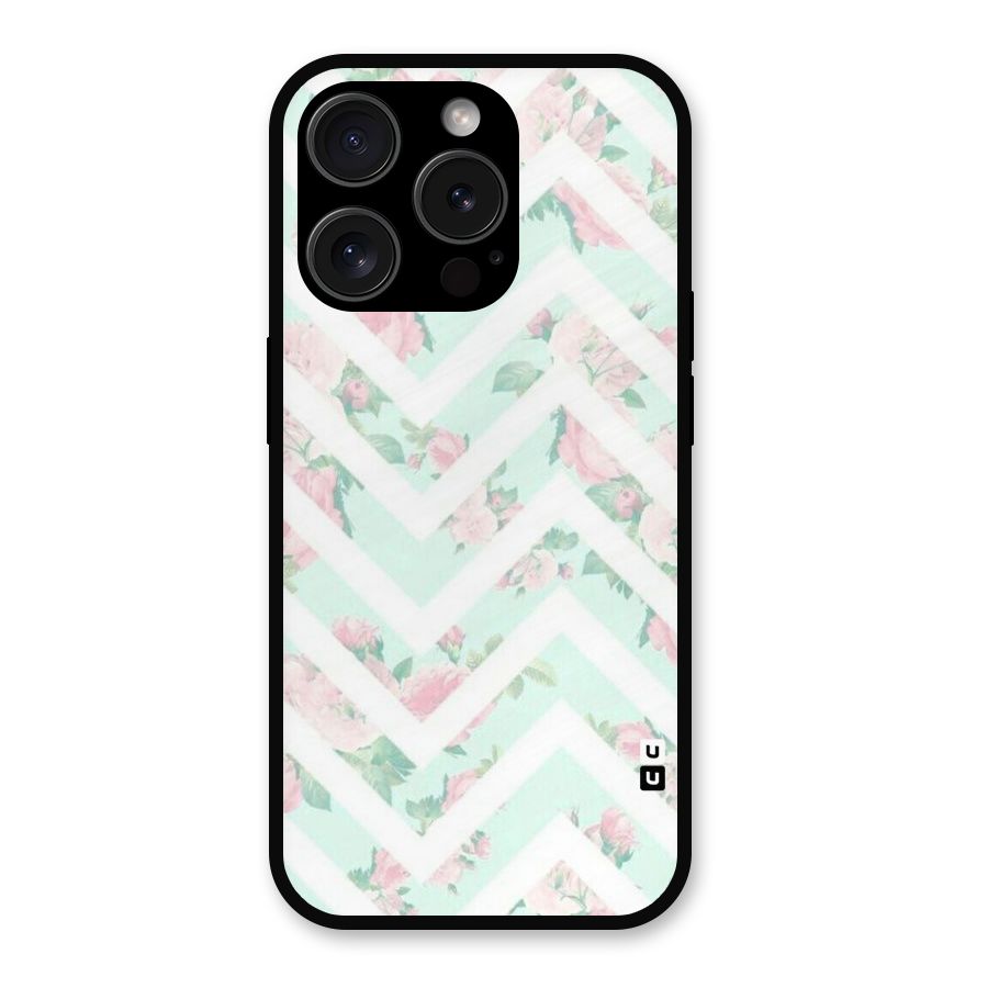 Pastel Floral Zig Zag Metal Back Case for iPhone 15 Pro