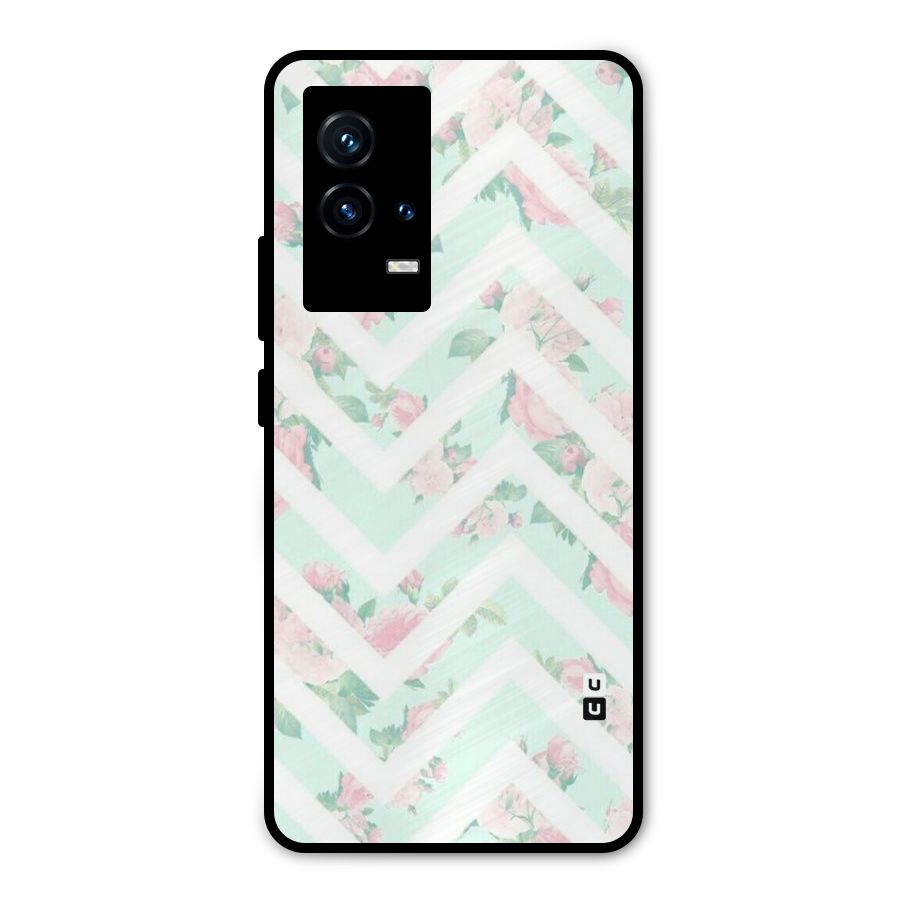 Pastel Floral Zig Zag Metal Back Case for iQOO 9 5G