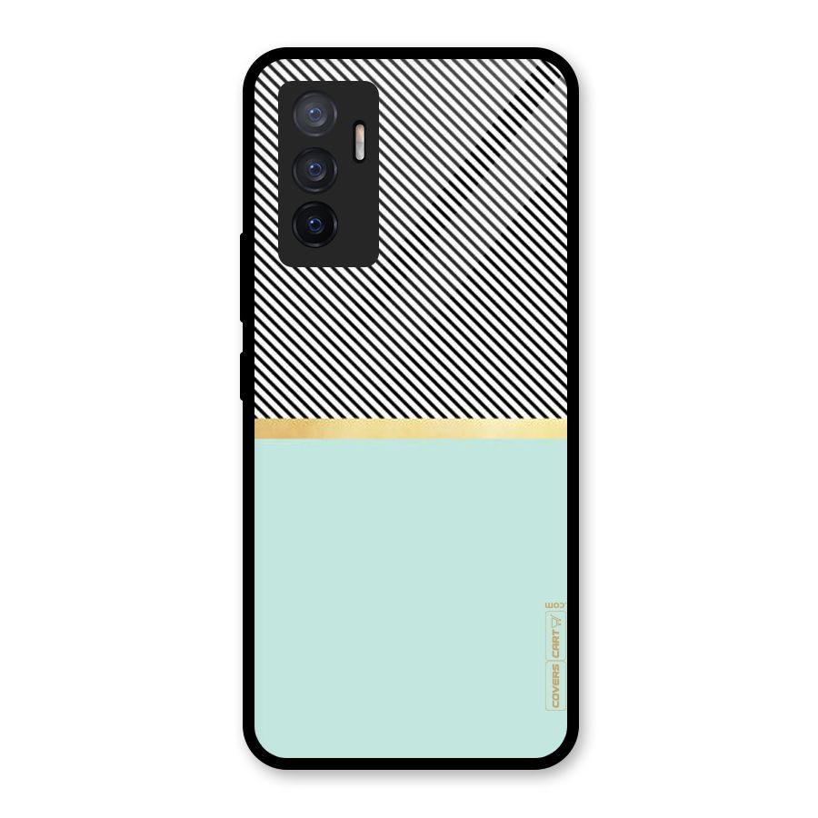 Pastel Green Base Stripes Glass Back Case for Vivo V23e