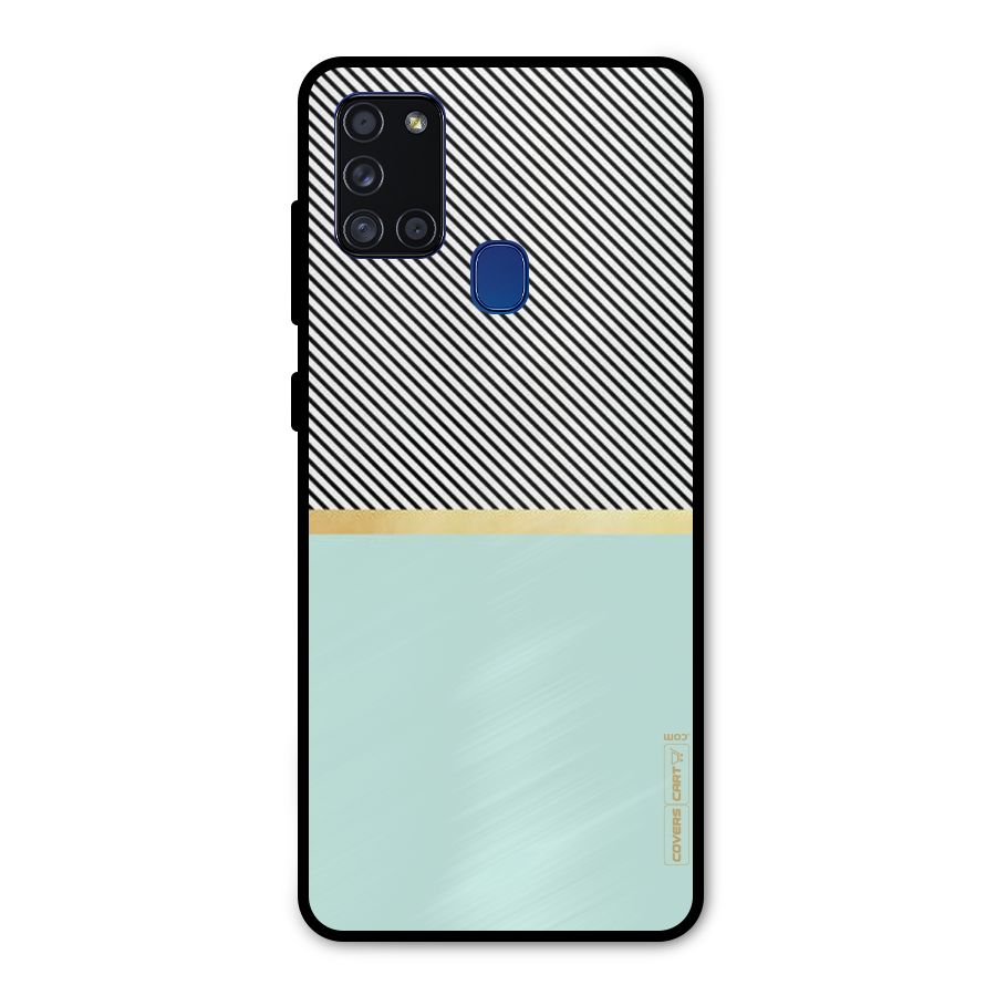 Pastel Green Base Stripes Metal Back Case for Galaxy A21s