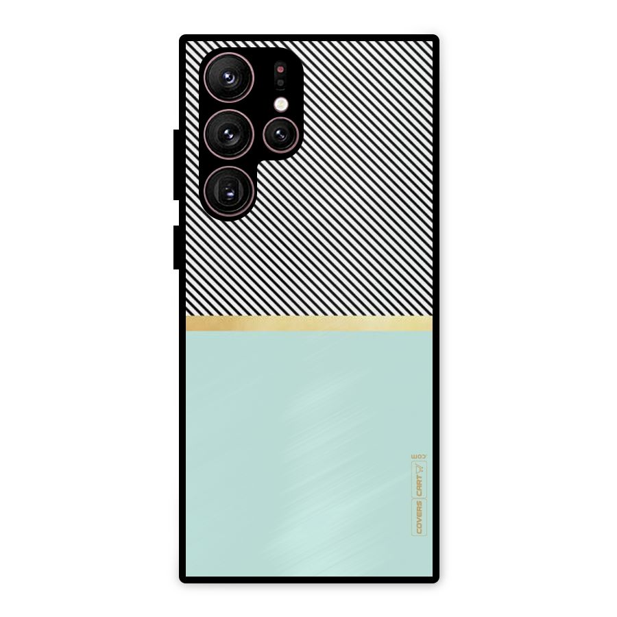 Pastel Green Base Stripes Metal Back Case for Galaxy S22 Ultra 5G