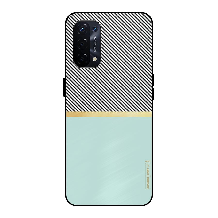 Pastel Green Base Stripes Metal Back Case for Oppo A74 5G