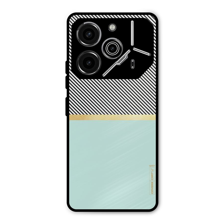 Pastel Green Base Stripes Metal Back Case for Tecno Pova 6 Pro