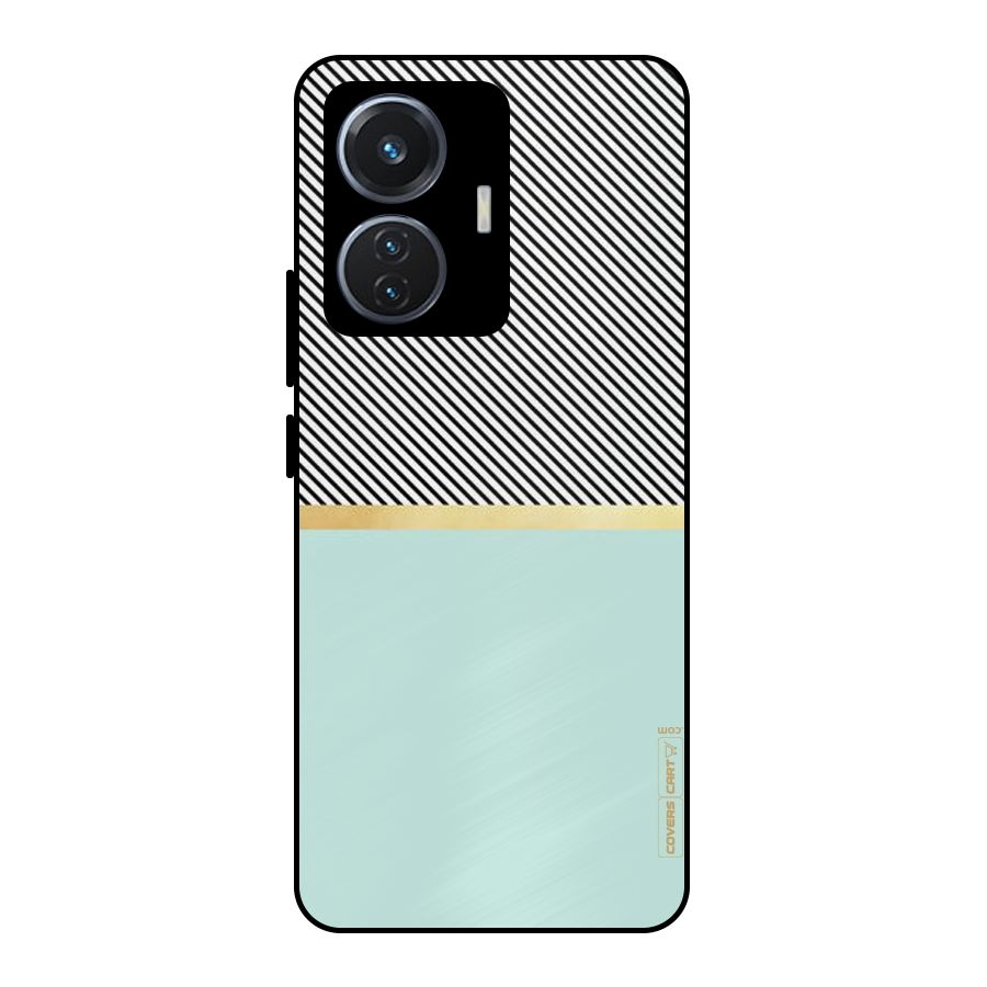 Pastel Green Base Stripes Metal Back Case for Vivo T1 44W