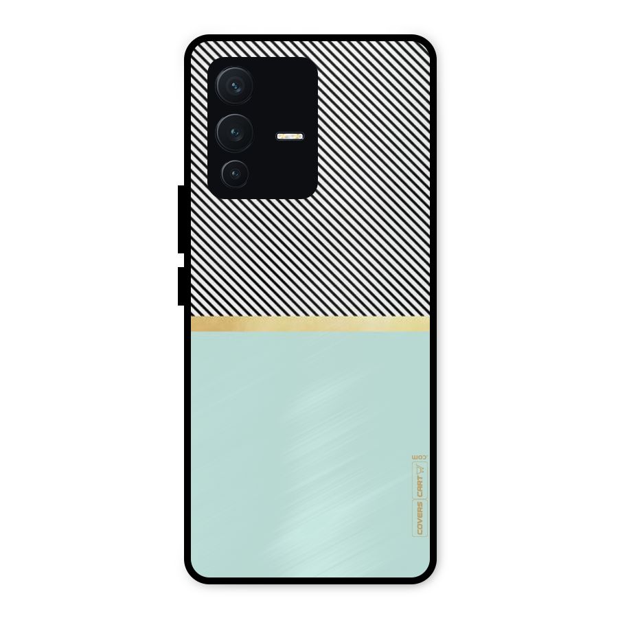 Pastel Green Base Stripes Metal Back Case for Vivo V23 5G