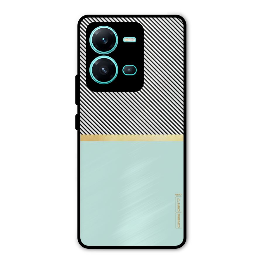 Pastel Green Base Stripes Metal Back Case for Vivo V25