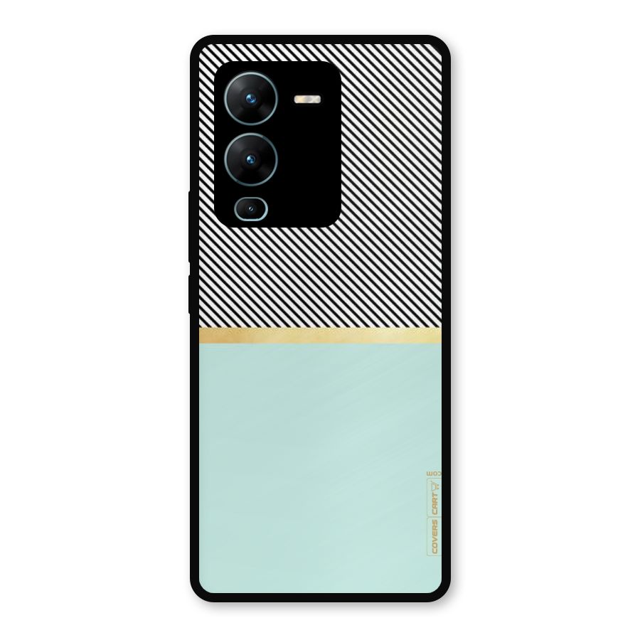 Pastel Green Base Stripes Metal Back Case for Vivo V25 Pro
