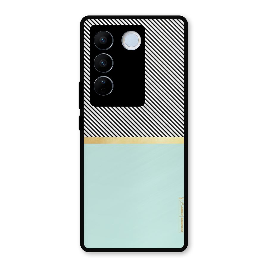Pastel Green Base Stripes Metal Back Case for Vivo V27 Pro
