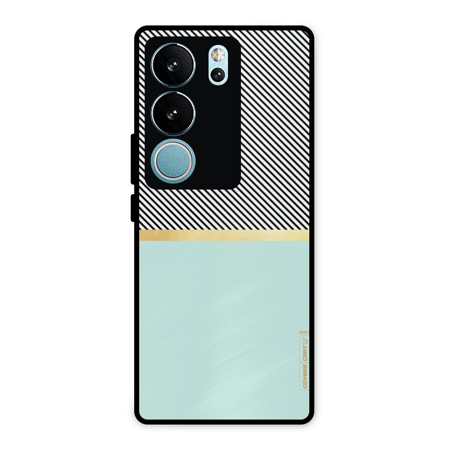 Pastel Green Base Stripes Metal Back Case for Vivo V29 Pro