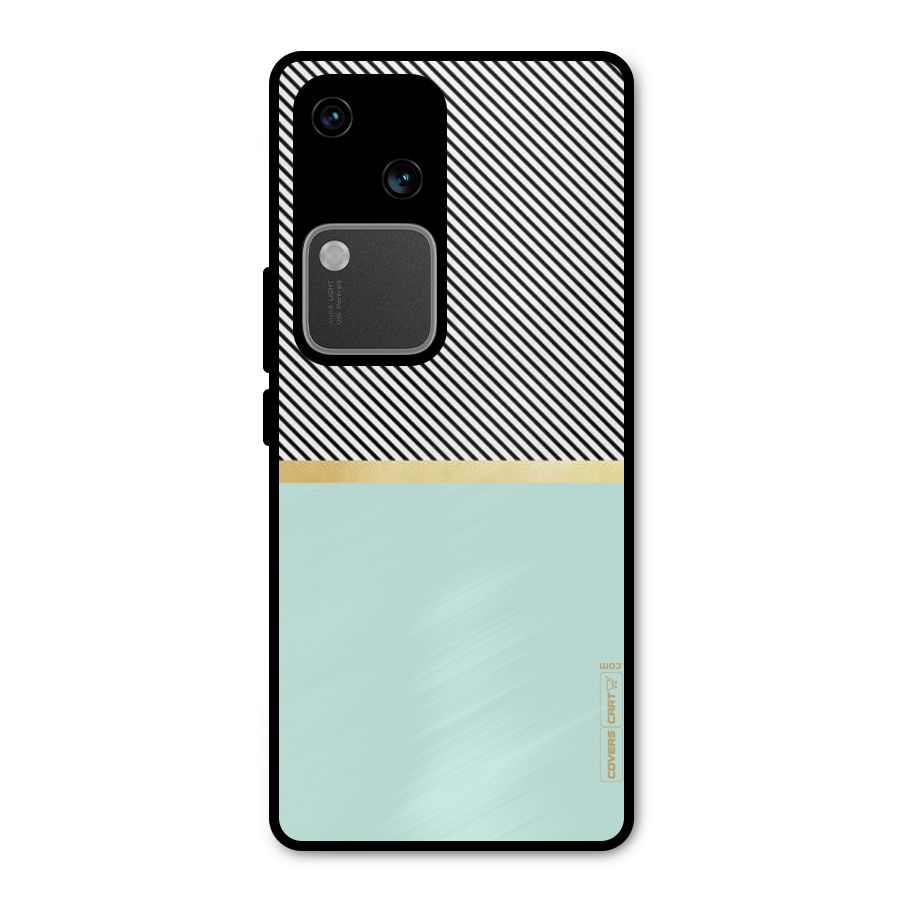 Pastel Green Base Stripes Metal Back Case for Vivo V30