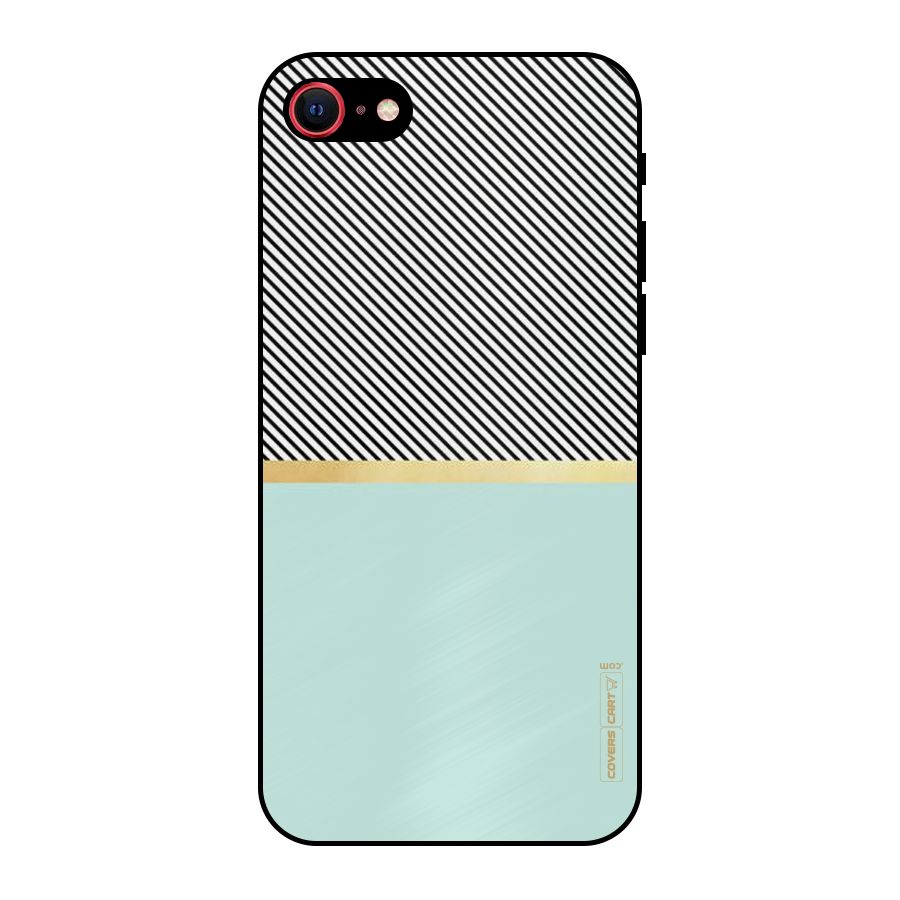 Pastel Green Base Stripes Metal Back Case for iPhone SE 2022