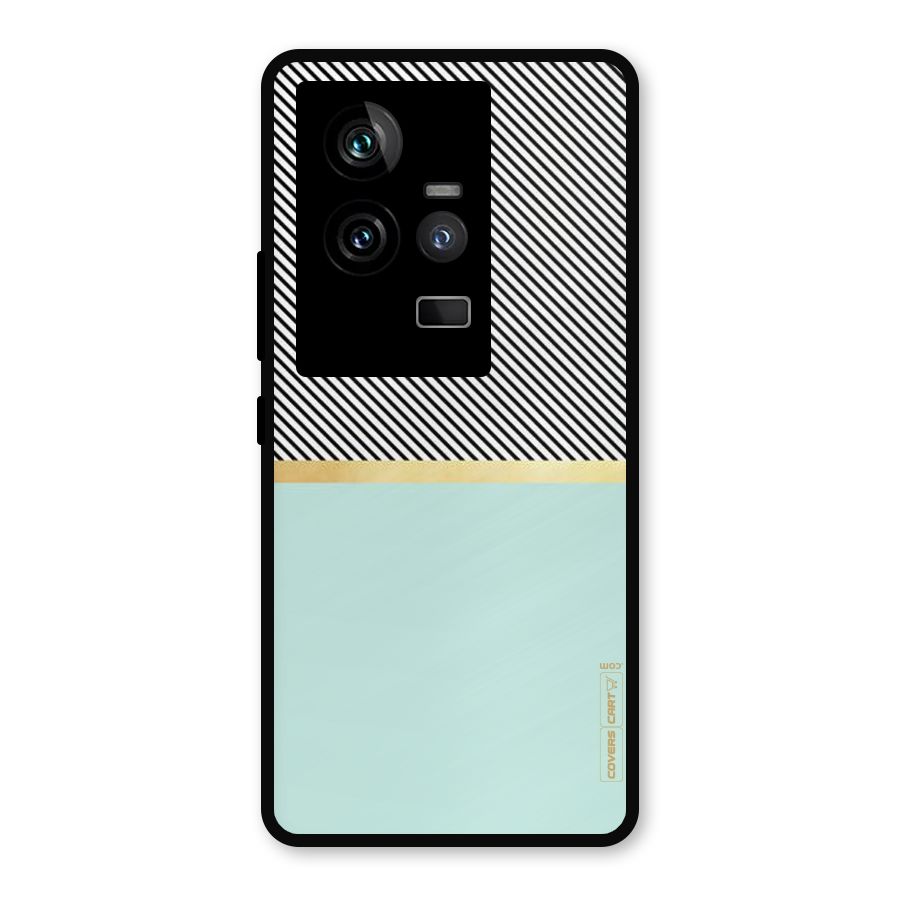 Pastel Green Base Stripes Metal Back Case for iQOO 11 5G