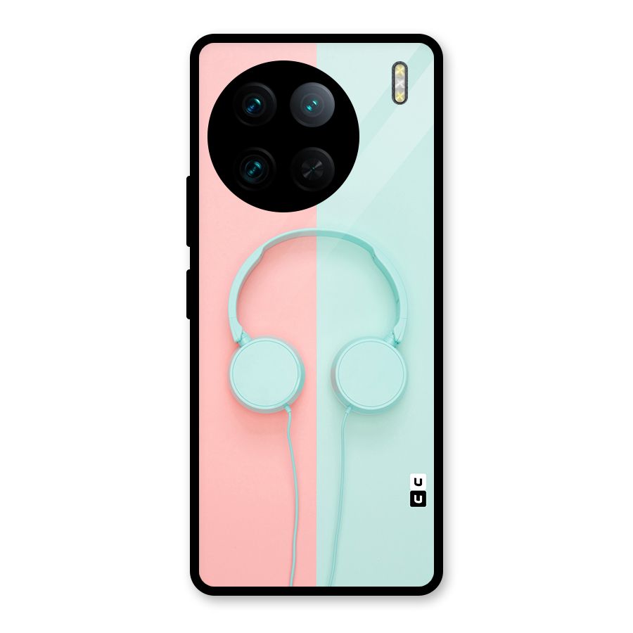 Pastel Headphones Glass Back Case for Vivo X90 Pro