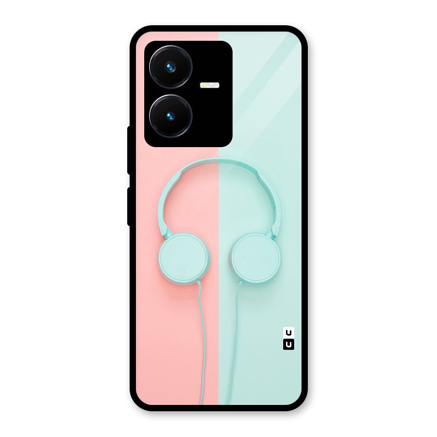 Pastel Headphones Glass Back Case for Vivo Y22s