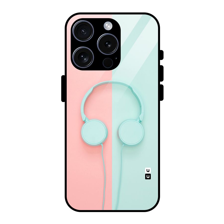 Pastel Headphones Glass Back Case for iPhone 15 Pro