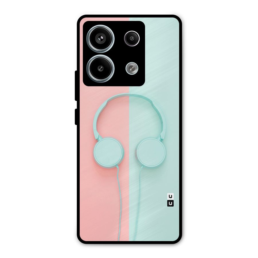 Pastel Headphones Metal Back Case for Redmi Note 13 Pro 5G