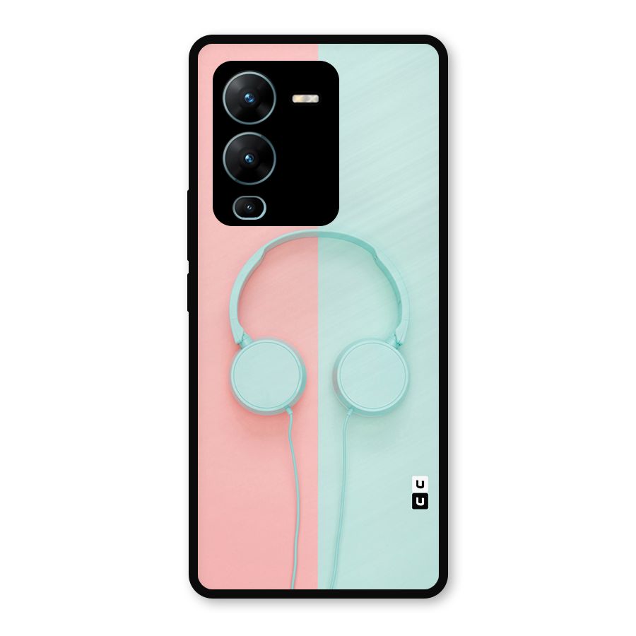 Pastel Headphones Metal Back Case for Vivo V25 Pro