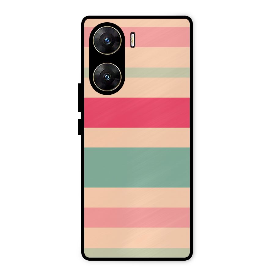 Pastel Stripes Vintage Metal Back Case for Vivo V29e