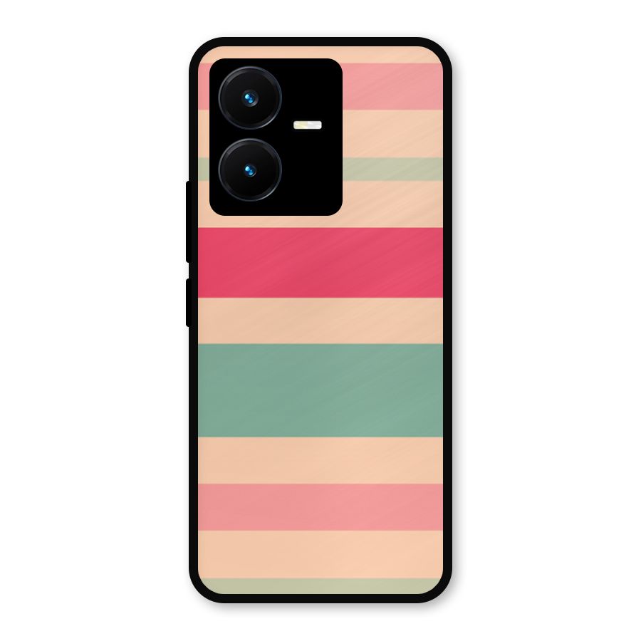 Pastel Stripes Vintage Metal Back Case for Vivo Y22