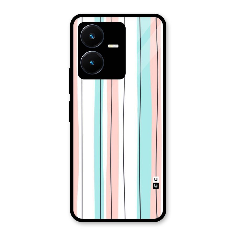 Pastel Tri Stripes Glass Back Case for Vivo Y22s