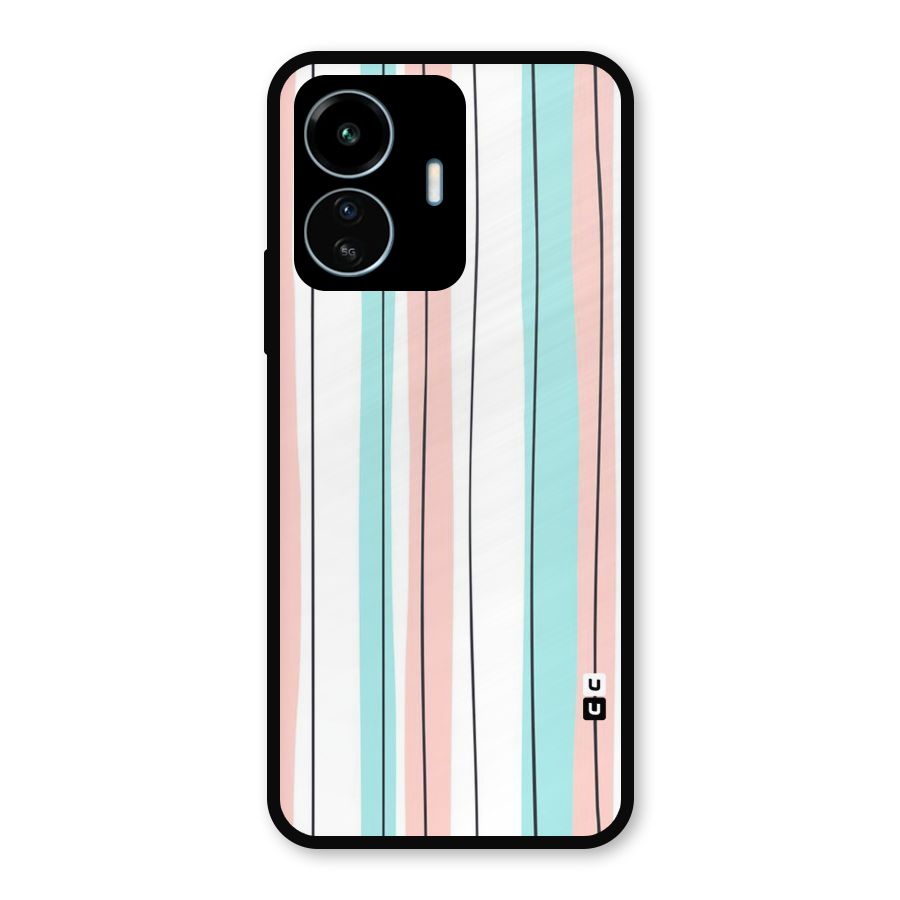 Pastel Tri Stripes Metal Back Case for vivo iQOO Z6 Lite 5G