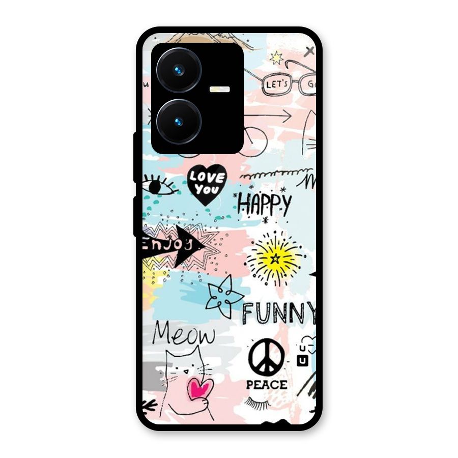 Peace And Funny Glass Back Case for Vivo Y22s