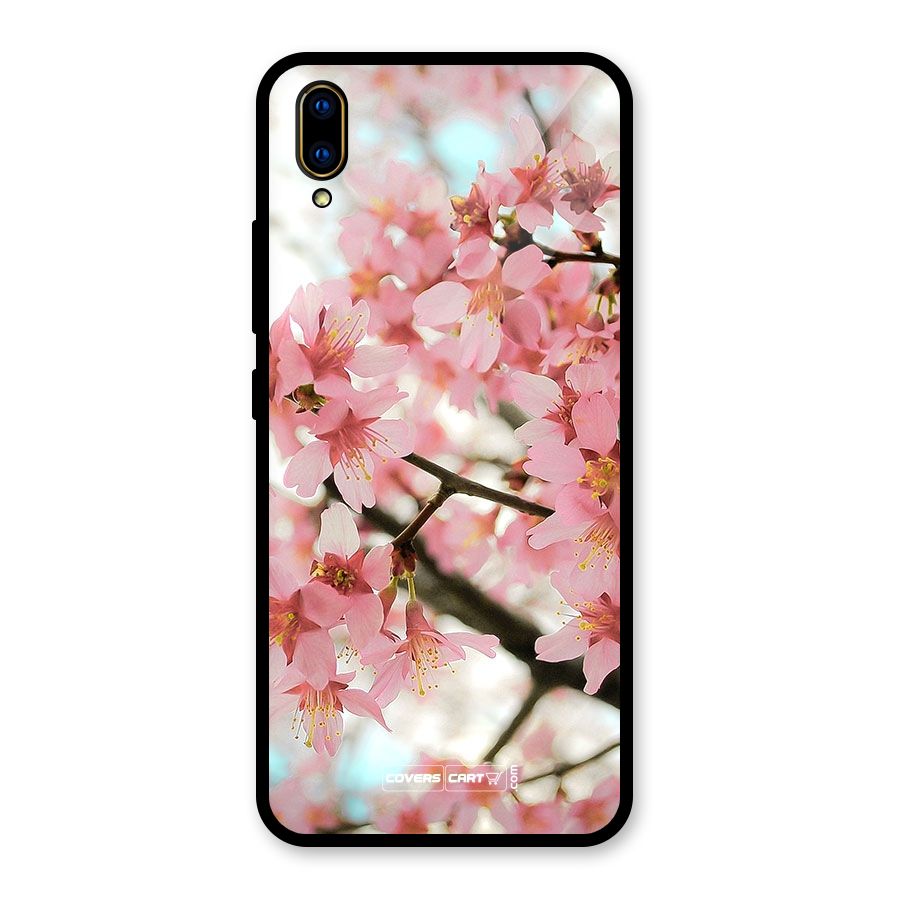 Peach Floral Glass Back Case for Vivo V11 Pro