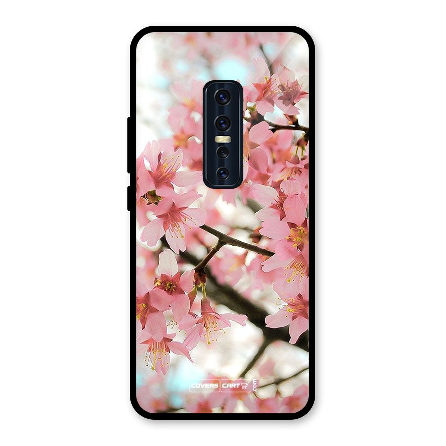 Peach Floral Glass Back Case for Vivo V17 Pro