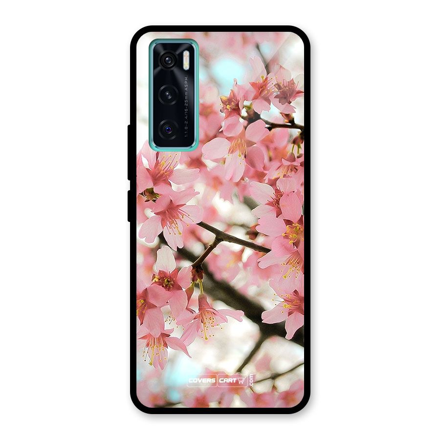 Peach Floral Glass Back Case for Vivo V20 SE