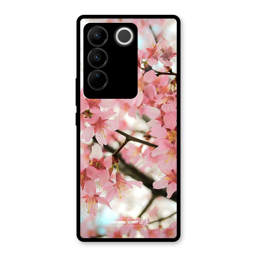 Peach Floral Glass Back Case for Vivo V27