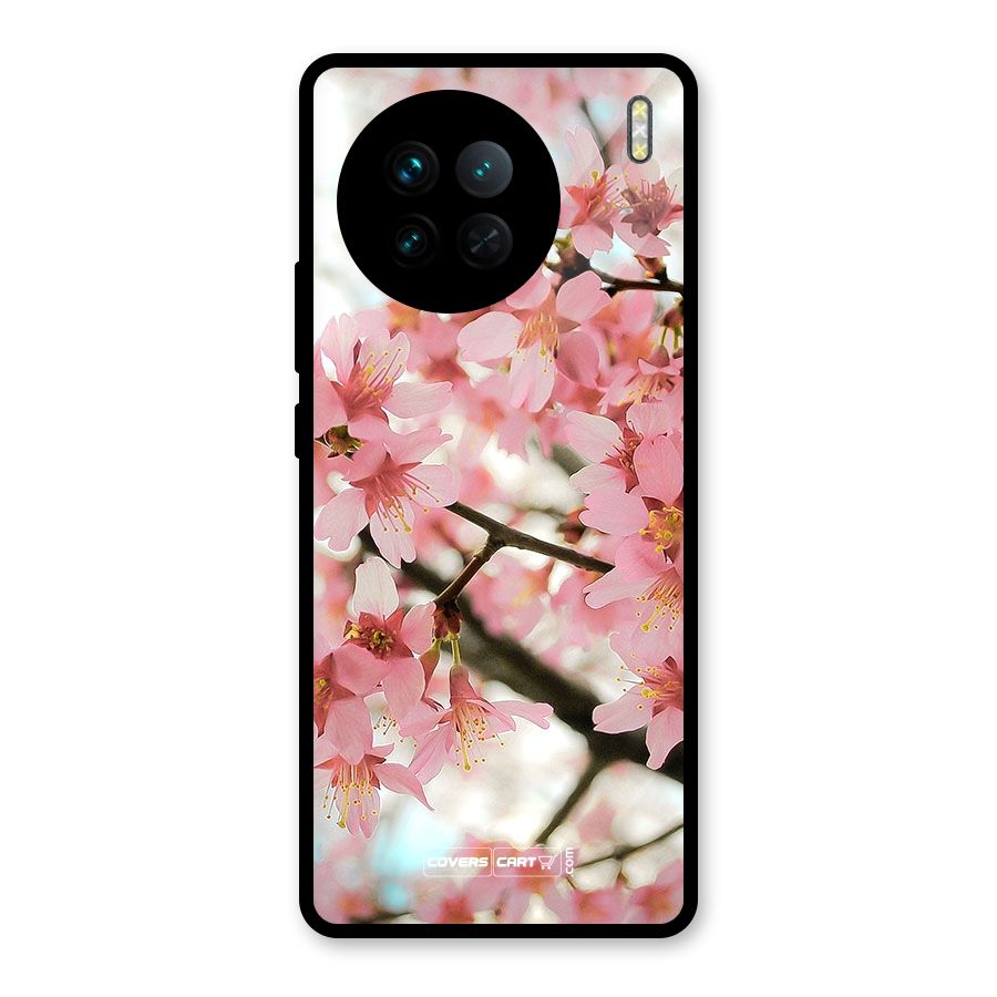 Peach Floral Glass Back Case for Vivo X90
