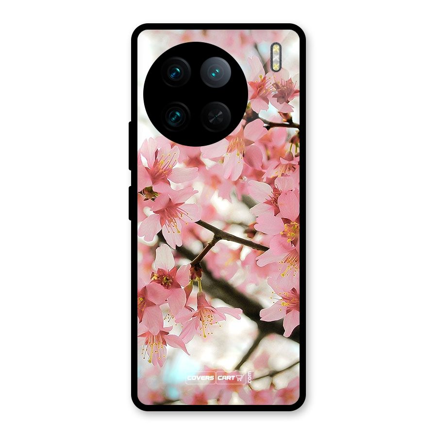 Peach Floral Glass Back Case for Vivo X90 Pro
