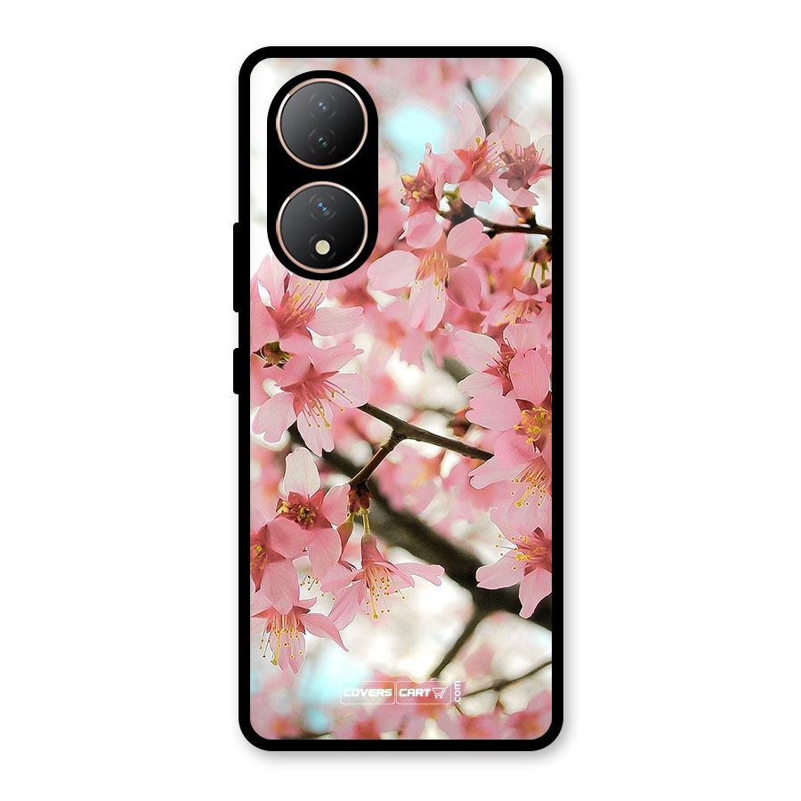 Peach Floral Glass Back Case for Vivo Y100A