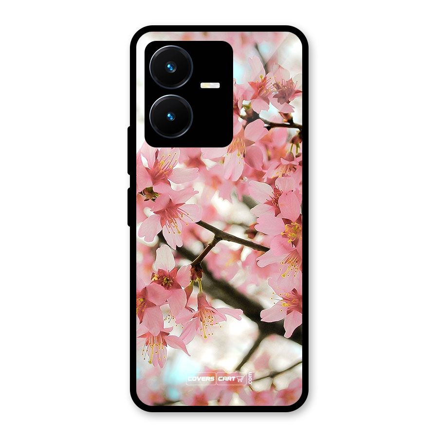 Peach Floral Glass Back Case for Vivo Y22s