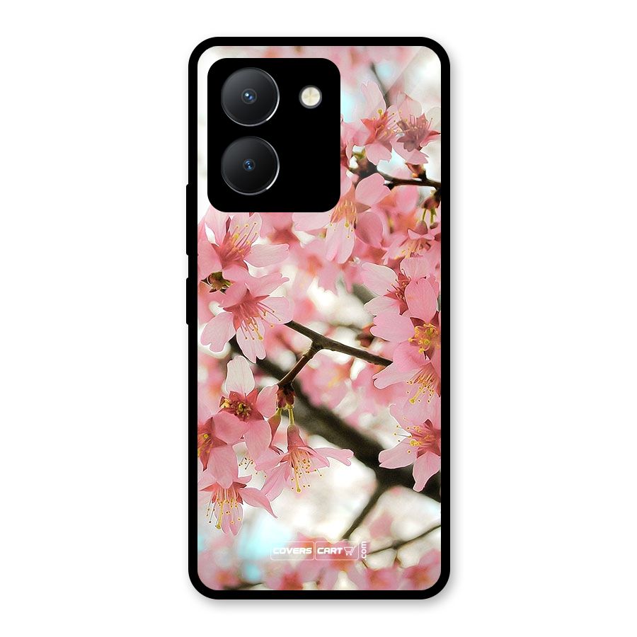 Peach Floral Glass Back Case for Vivo Y36