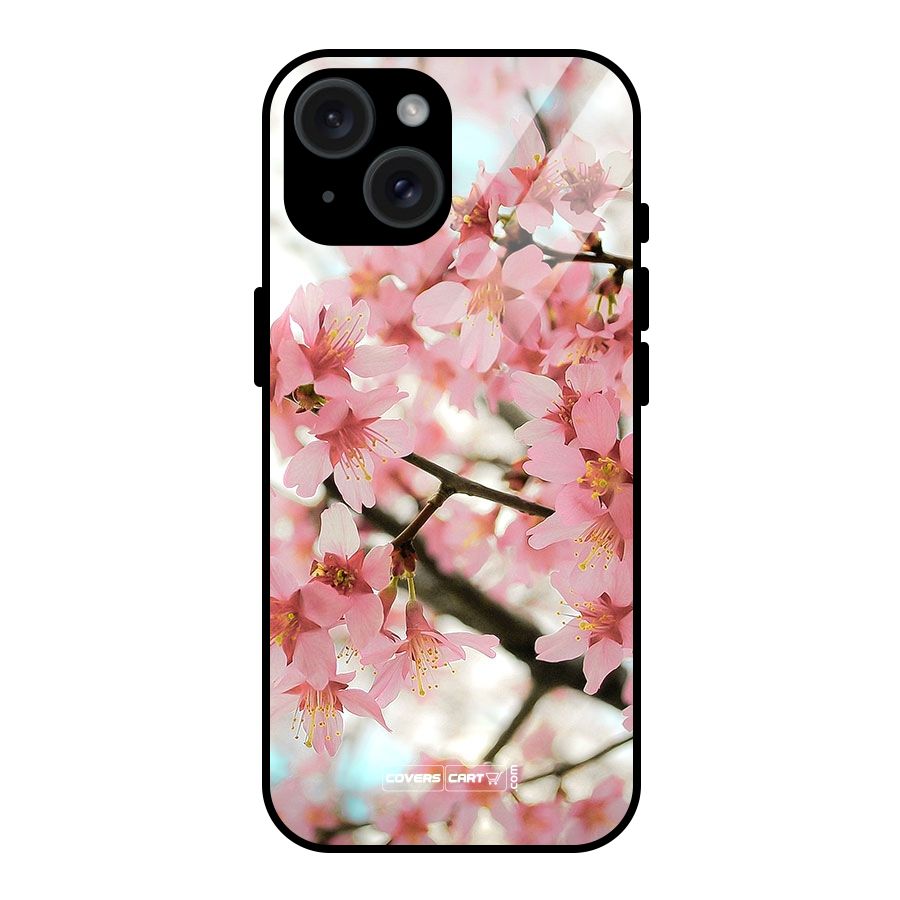 Peach Floral Glass Back Case for iPhone 15