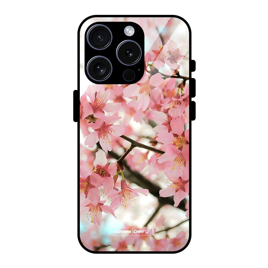 Peach Floral Glass Back Case for iPhone 15 Pro
