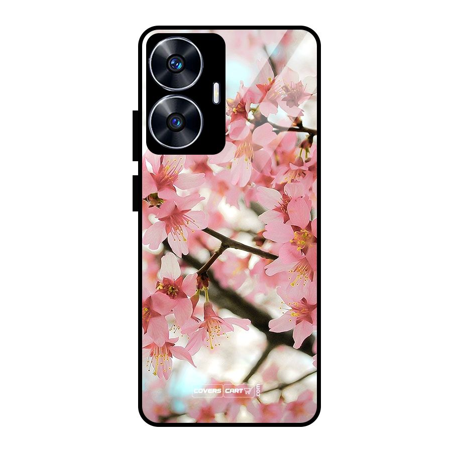 Peach Floral Glass Back Case for realme C55