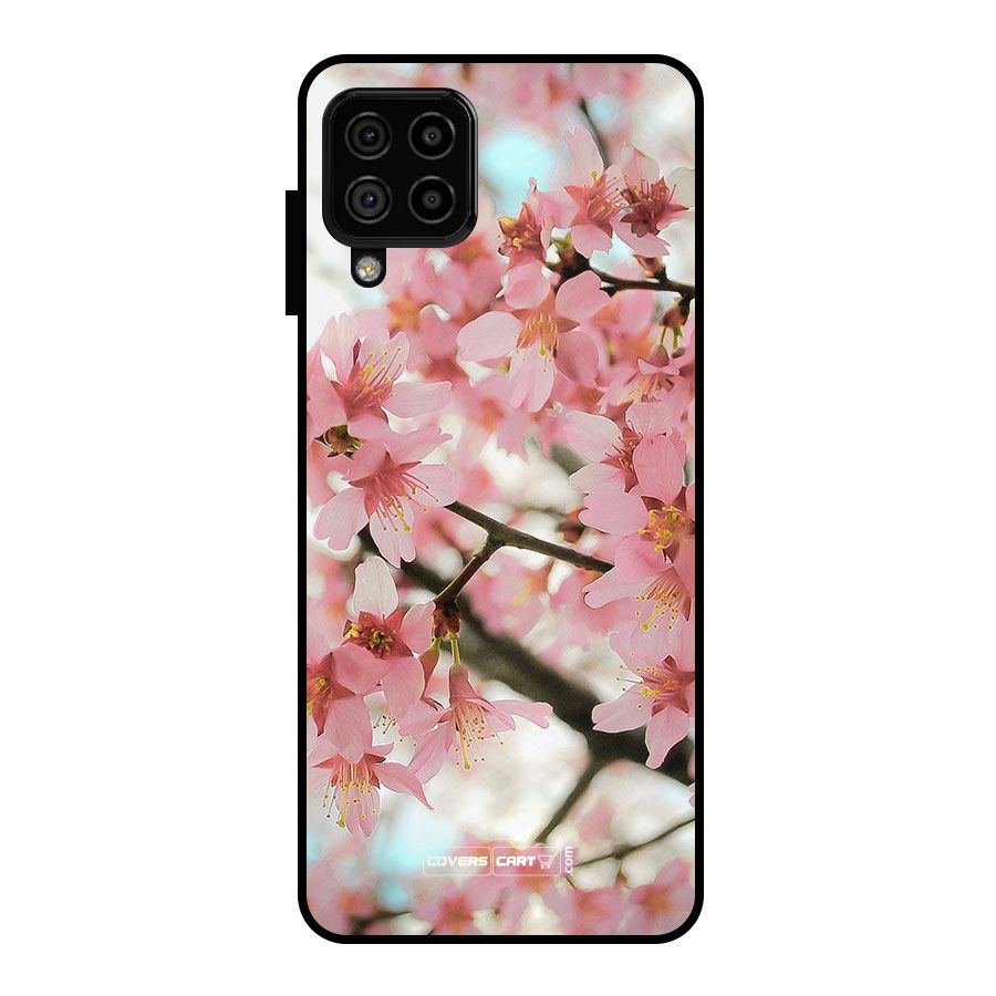 Peach Floral Metal Back Case for Galaxy A22 4G