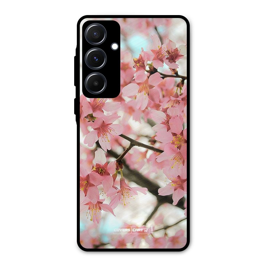 Peach Floral Metal Back Case for Galaxy A55
