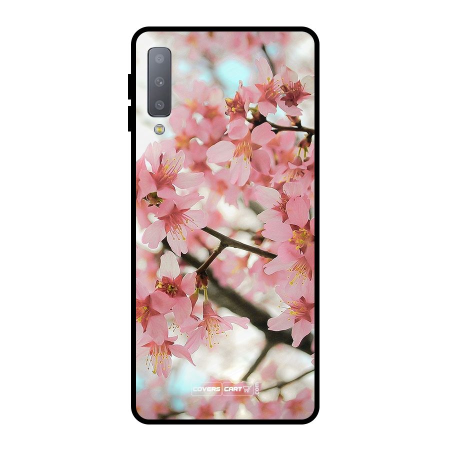 Peach Floral Metal Back Case for Galaxy A7 (2018)