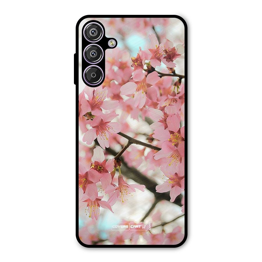 Peach Floral Metal Back Case for Galaxy M15