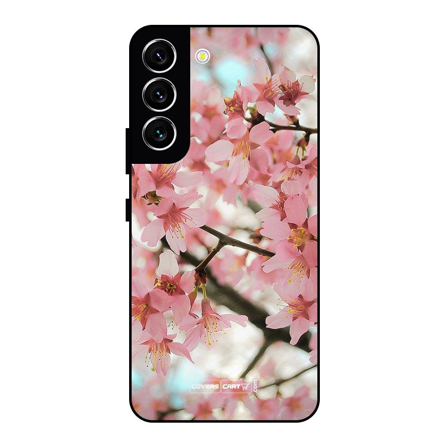 Peach Floral Metal Back Case for Galaxy S22 5G