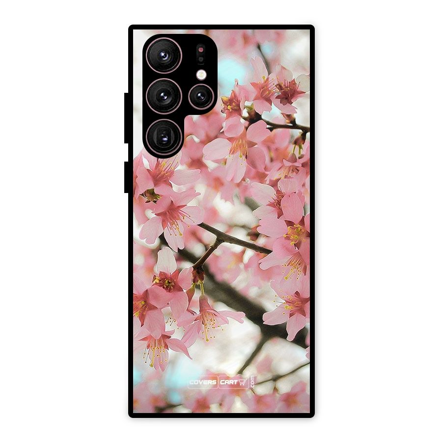 Peach Floral Metal Back Case for Galaxy S22 Ultra 5G
